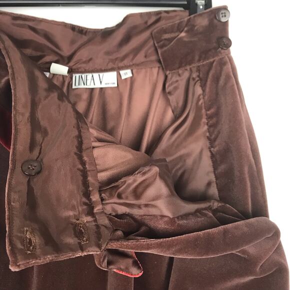 Vintage Linea V Midi Skirt Brown Velour Red V Waist Pockets Size 8 Made In USA - Picture 8 of 10